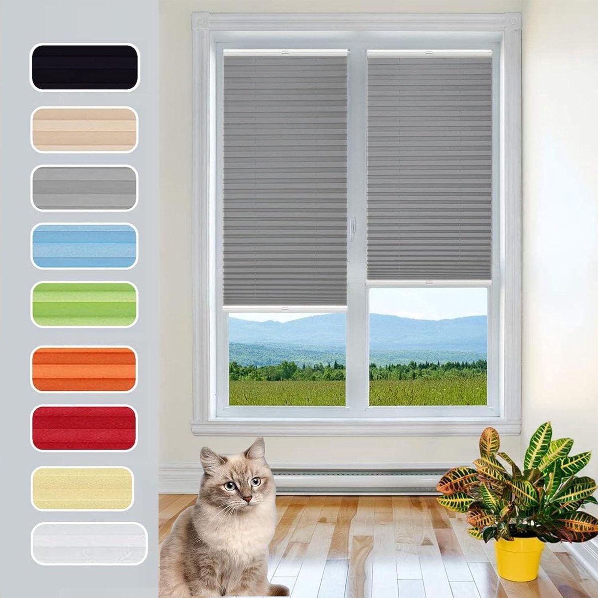 Plisségordijn Klemmfix - Raambekleding - Privacy Bescherming - Montage zonder boren - 35x3