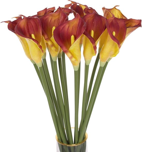 Kunst Calla lelies - Nep bloemen - Woondecoratie - Realistisch PU materiaal - 10 stuks 66 cm - Donkerrood