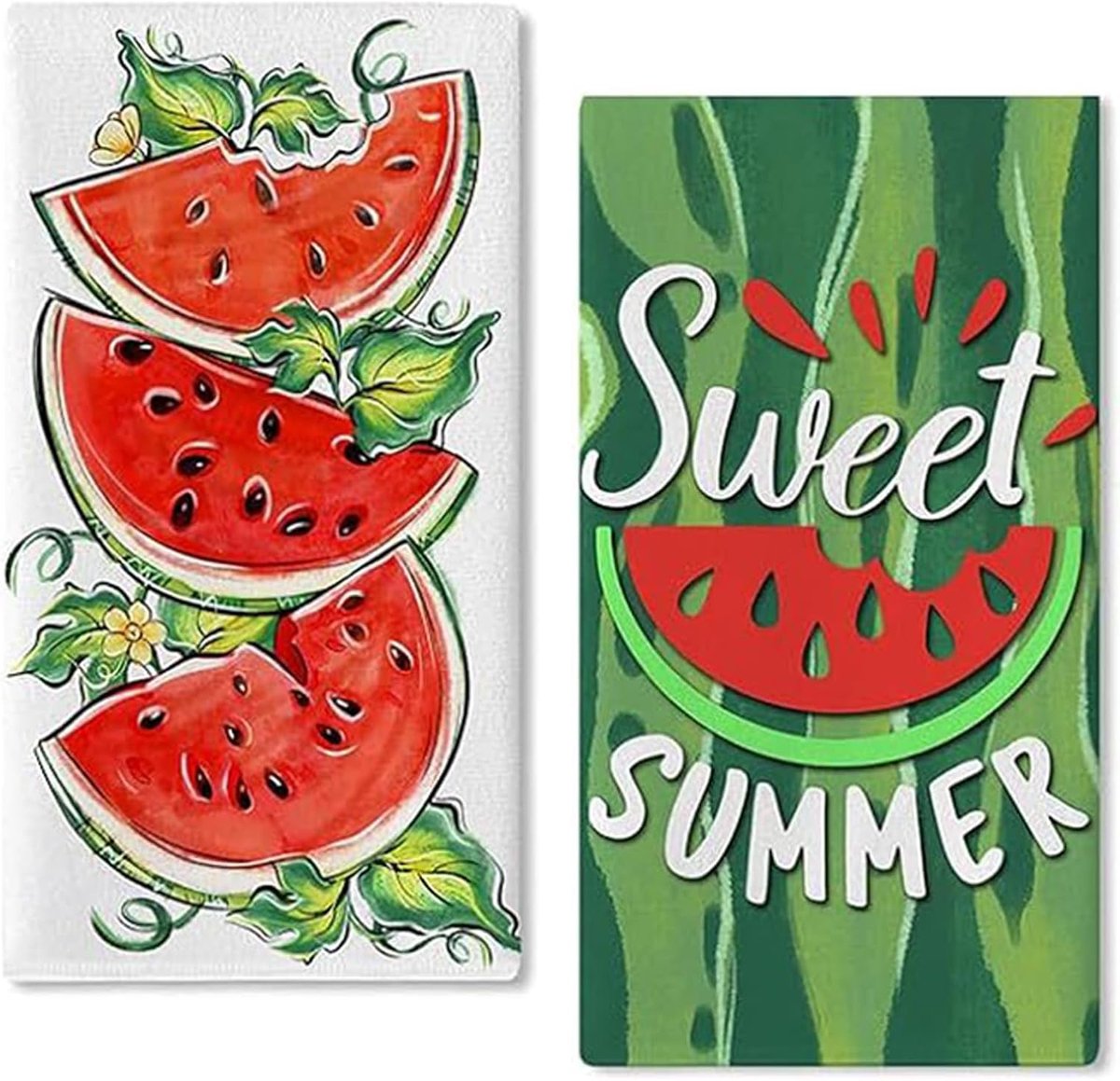 SnelShoppen - 2 Stuks Keukenhanddoeken Watermeloen Microvezel 45x66cm - Zomer Theedoeken voor Feest, Hawaii Party en Seizoensdecoratie