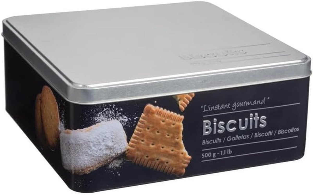 SnelShoppen - Food Box Relief II Koekjesdoos, 20x20x8.2 cm, Ijzer en Blik, Zwart, Perfect voor Keuken, Feest en Cadeaus