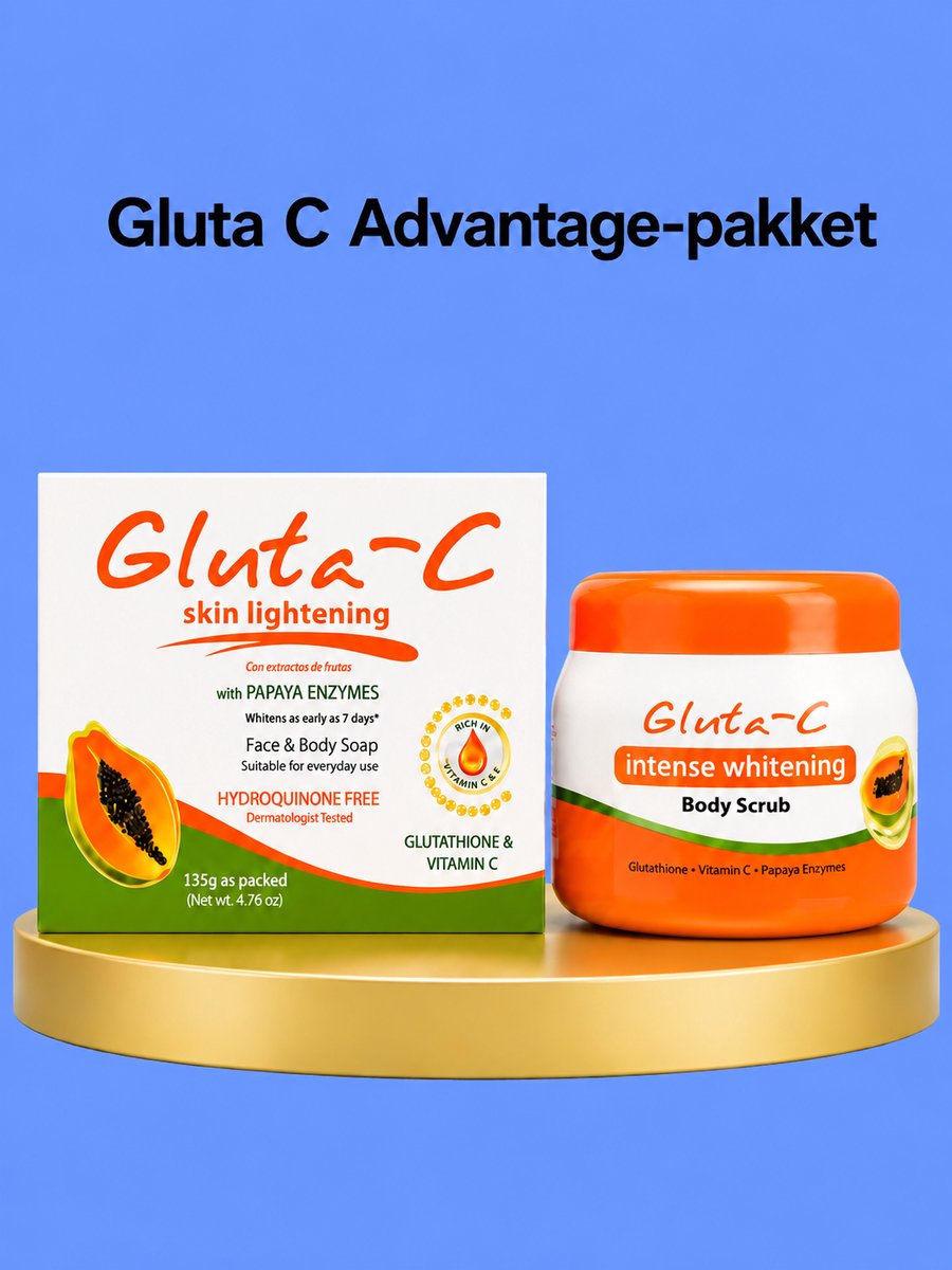 Gluta-C Voordeelpakket – Complete Verhelderende Huidverzorgingsset – Helpt Donkere Vlekken te verminderen, Egaliseert de Huidtint & Hydrateert Intensief – Voor een Stralende, Gladde & Gezonde Huid