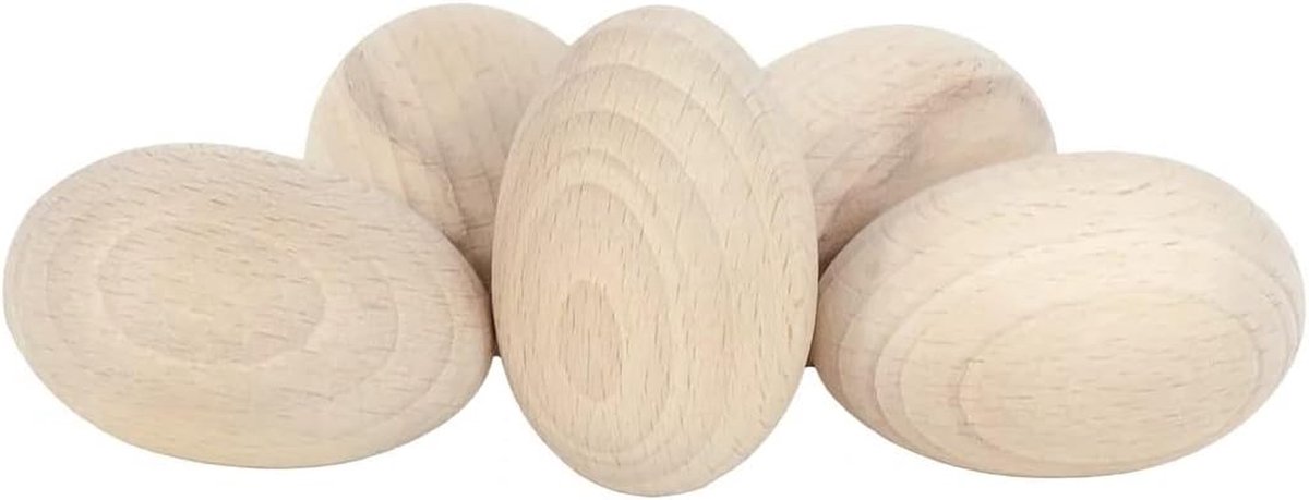 Houten Eieren - Ambachtelijke Eieren - Creatief Versieren - Natuurlijk Beukenhout - 5 stuks 60mm - Houtkleur