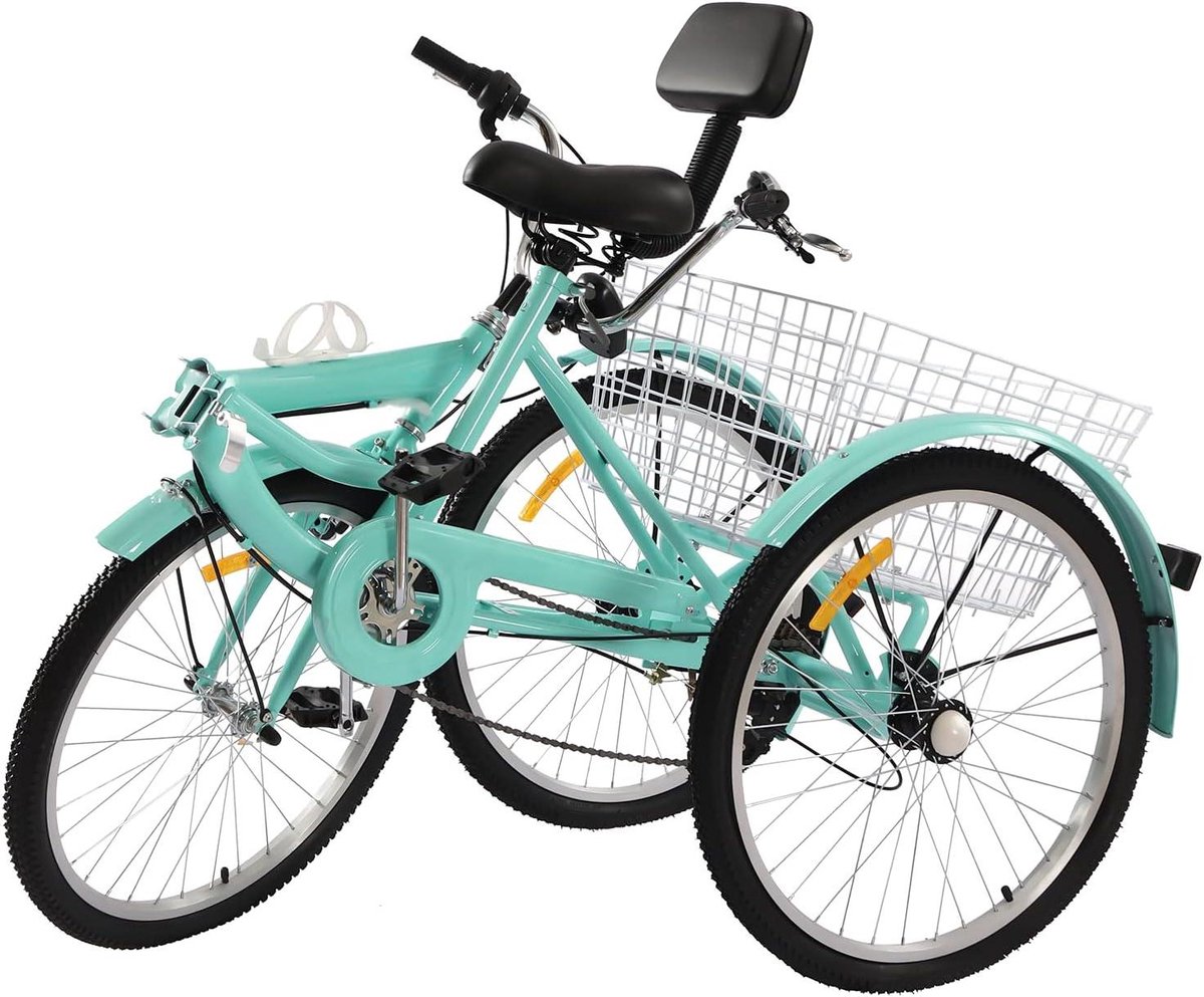 Driewieler voor volwassenen - Comfortabele fiets - Veilig transport - 7 versnellingen - 24 inch - Lindegroen