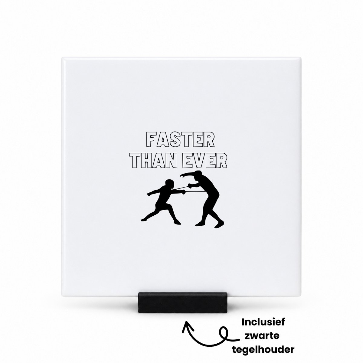 Hacebo Sneller dan ooit tegeltje met tegelhouder - Schermen - familie vrienden sporters - tegeltjes met tekst - cadeau - spreuktegels - 10.8x10.8 CM Wit