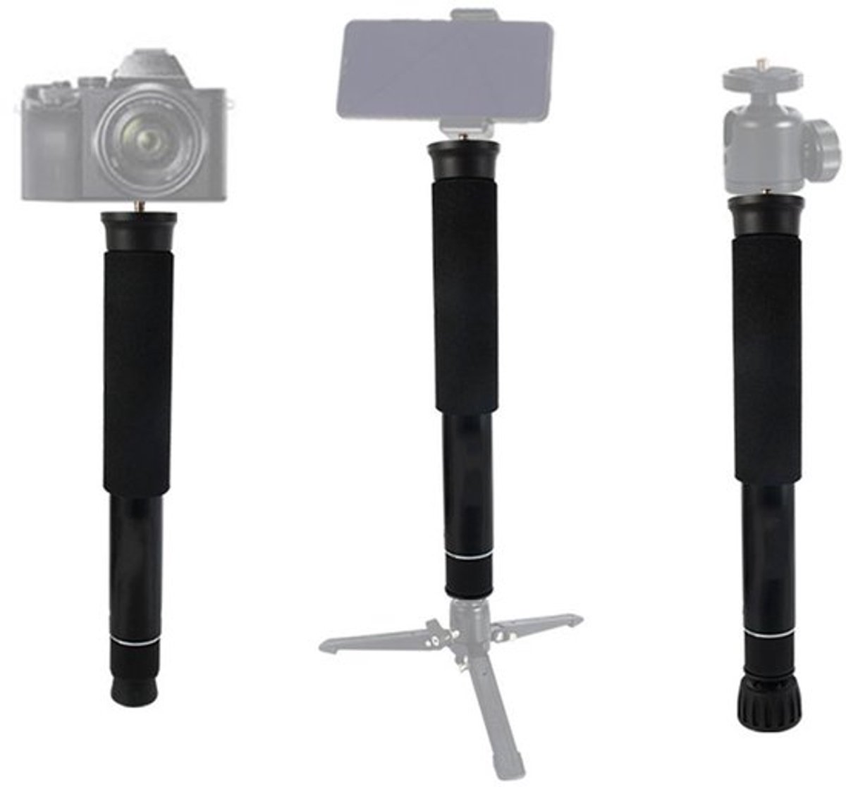 8 Secties Camera Monopod, Aluminium Monopod met Voeten, Fotografie Monopod met Verwijderbare Voetpads, Draagbare Reis Monopod met Draagtas