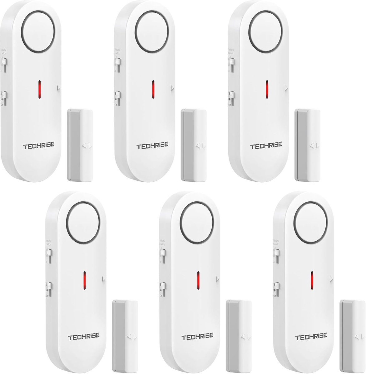 Thijox - Draadloos Deur- en Raamalarm met Deurbel, Inbraakbeveiliging, 3 Volume-instellingen, Snelle Installatie, 6 Stuks voor Thuis, Hotel, Apparteme