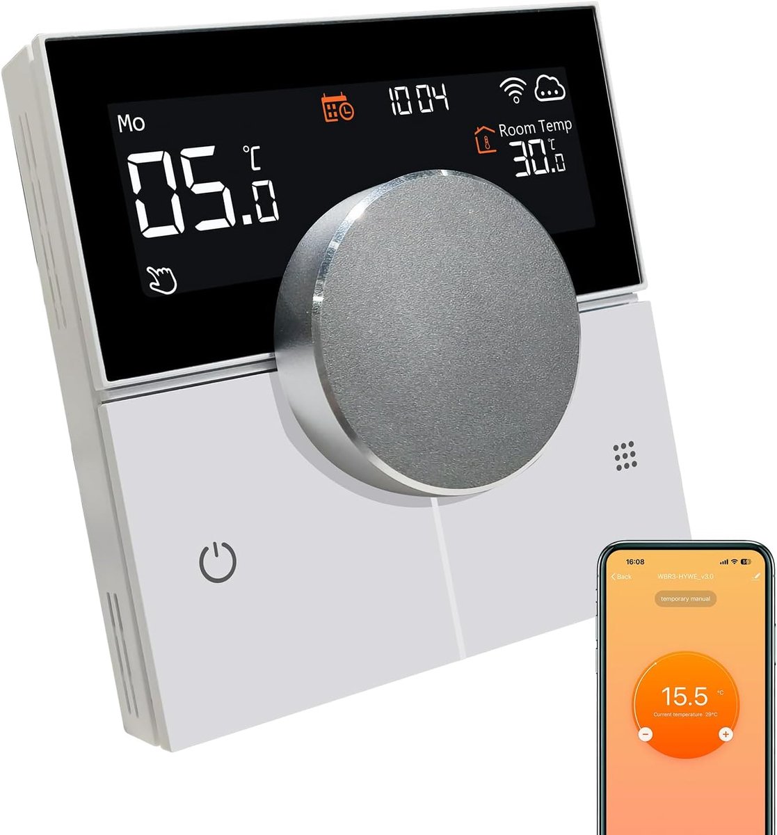 SnelShoppen - WiFi Thermostat voor Vloerverwarming en Gasboiler - Slimme Programmabele Thermostaat Compatible met Alexa en Smart Life App - Hoog Nauwk