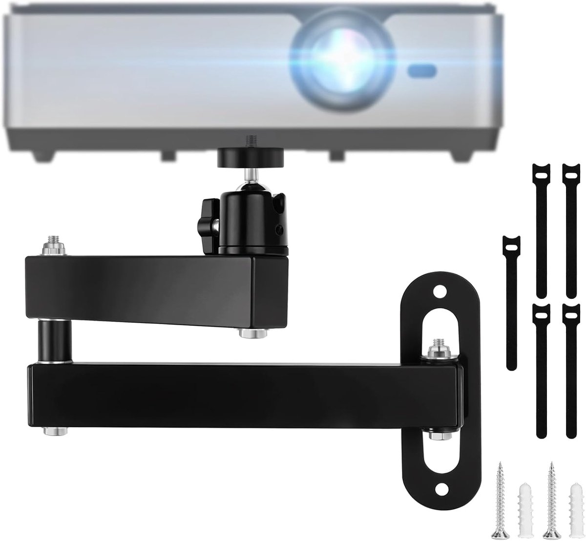 SnelShoppen - KXVXXV Wandmontage voor Projectorhouders, Verstelbare Metalen Projectorstandaard met Multi-Angle en 1/4 Inch Schroefinterface, Hinge Arm
