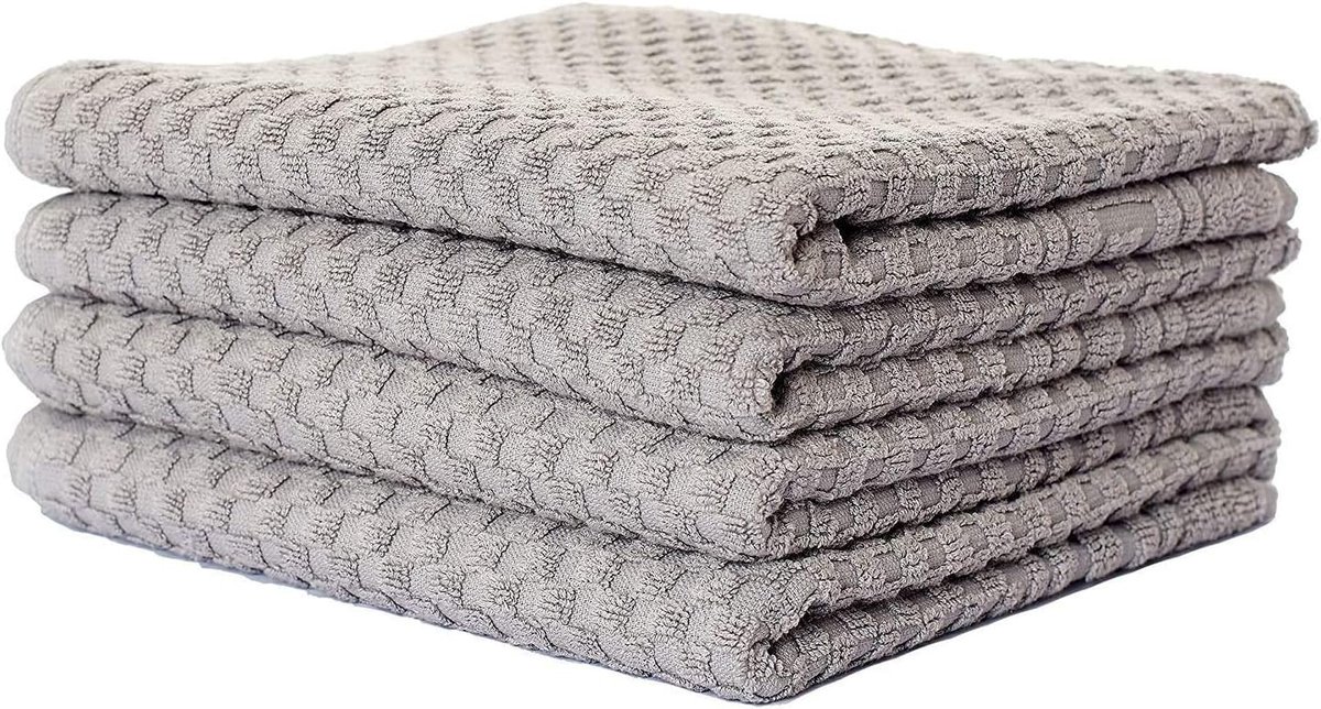 SnelShoppen - Set van 4 Luxe Handdoeken 50x100 cm, Taupe Grijs, Premium Hotelkwaliteit, Absorberend en Duurzaam, Wafelpatroon, 100% Katoen, Voor Badka