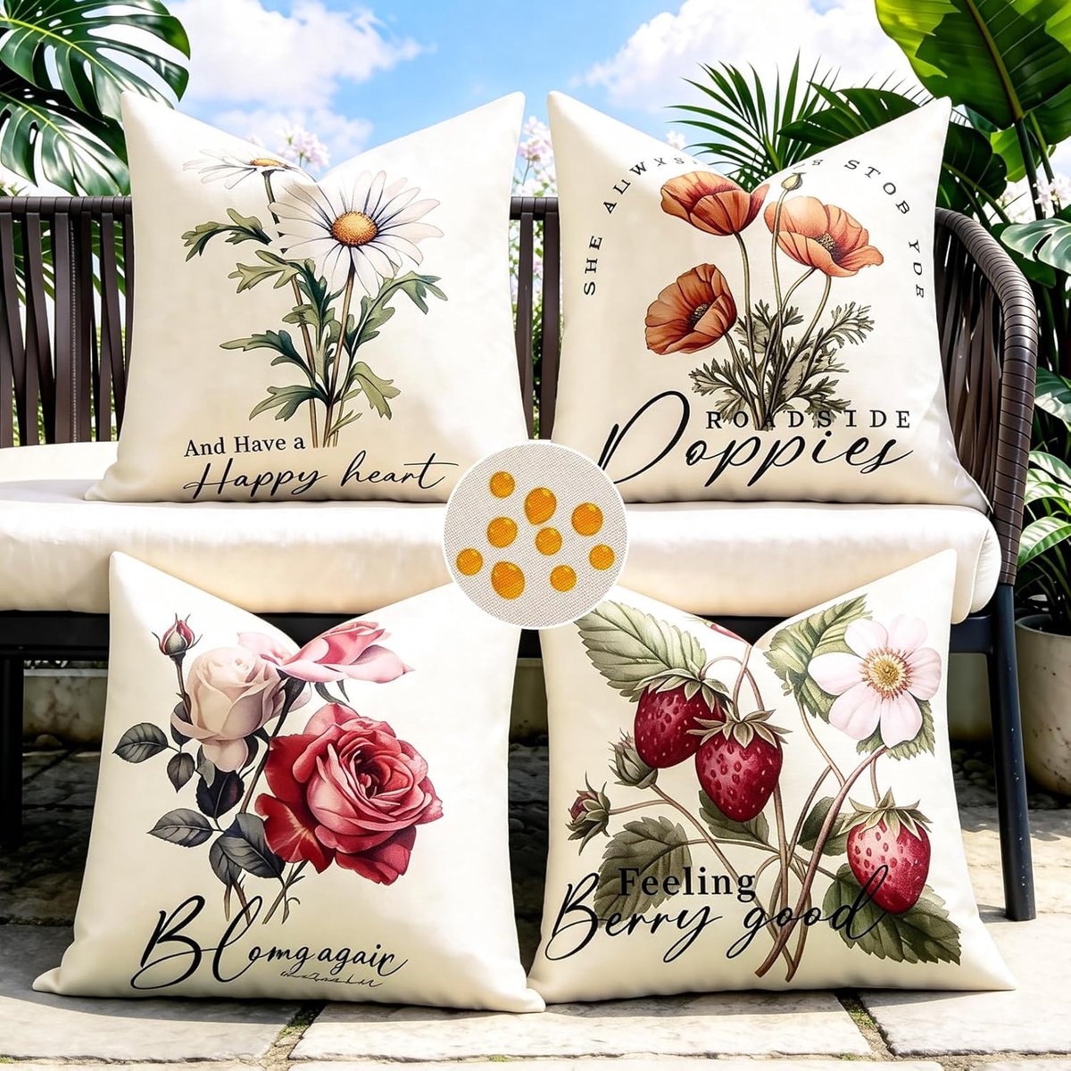 SnelShoppen - Outdoor Kussenhoezen 50 x 50 cm Waterdichte Sierkussens met Oranje Bloemen en Vlinders - Boho Decoratie voor Bank, Tuin, Slaapkamer en W