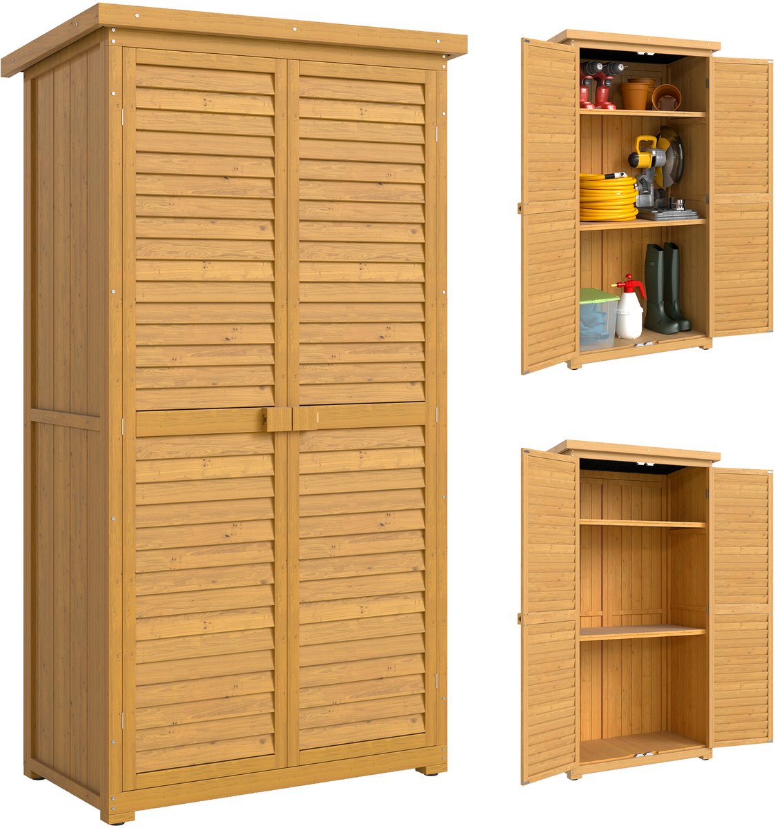 Tuinschuur met lamellendeuren - 3 planken - weerbestendig - 87 cm x 46 - 5 cm x 160 cm - vurenhout - bruin