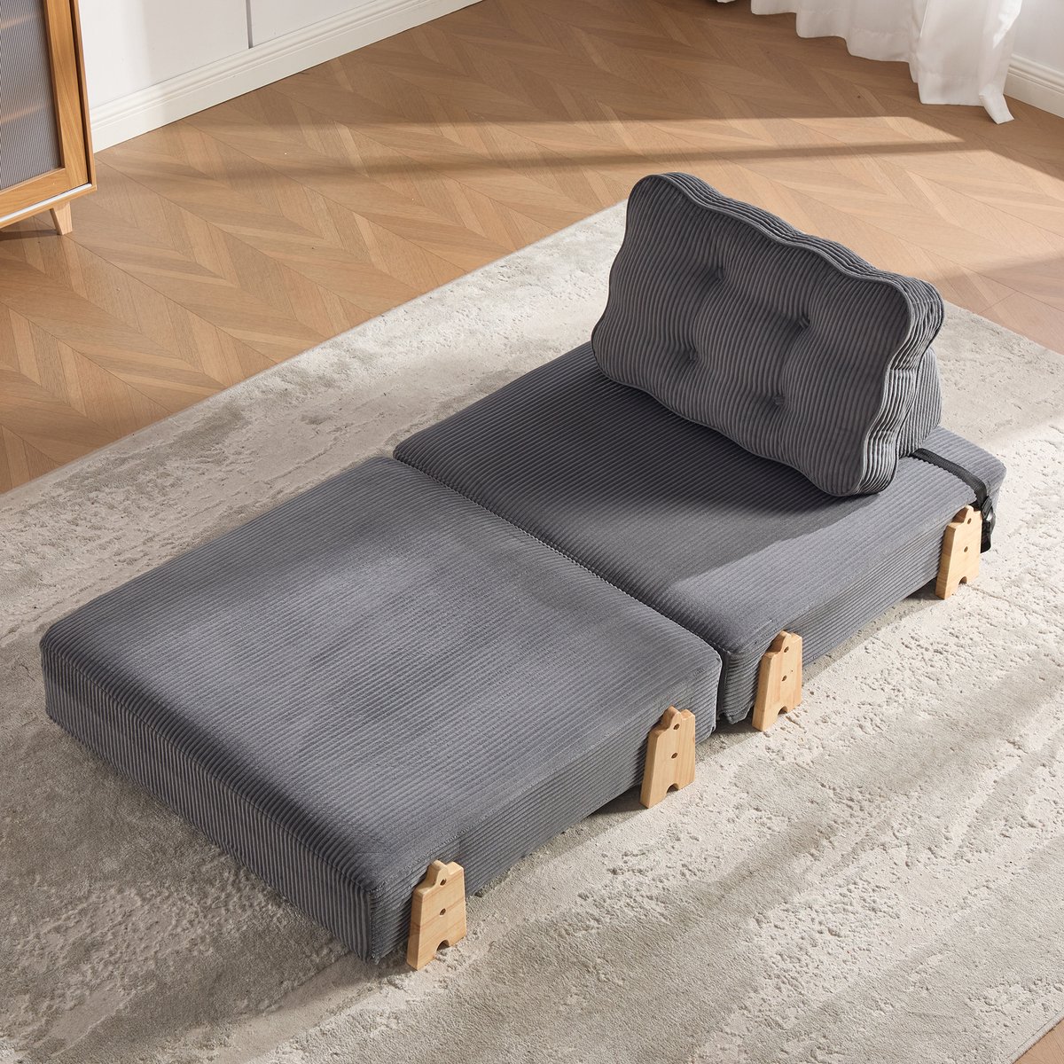 MIVRAY Fauteuil 90 x 86 x 84 cm - Opvouwbare Slaapfauteuil Met Handmatige Klapfunctie - Voor Woonkamer En Slaapkamer - Stof - Donkergrijs