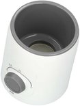 Binnenzijde van de witte Alecto flessenwarmer met grijze rand. Een metalen plaat is zichtbaar op de bodem.
