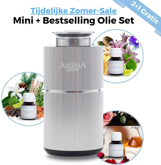 Rosé gouden, geribbelde Aroma diffuser met 3 geurolieflesjes, bloemen en fruit. Zomer sale.