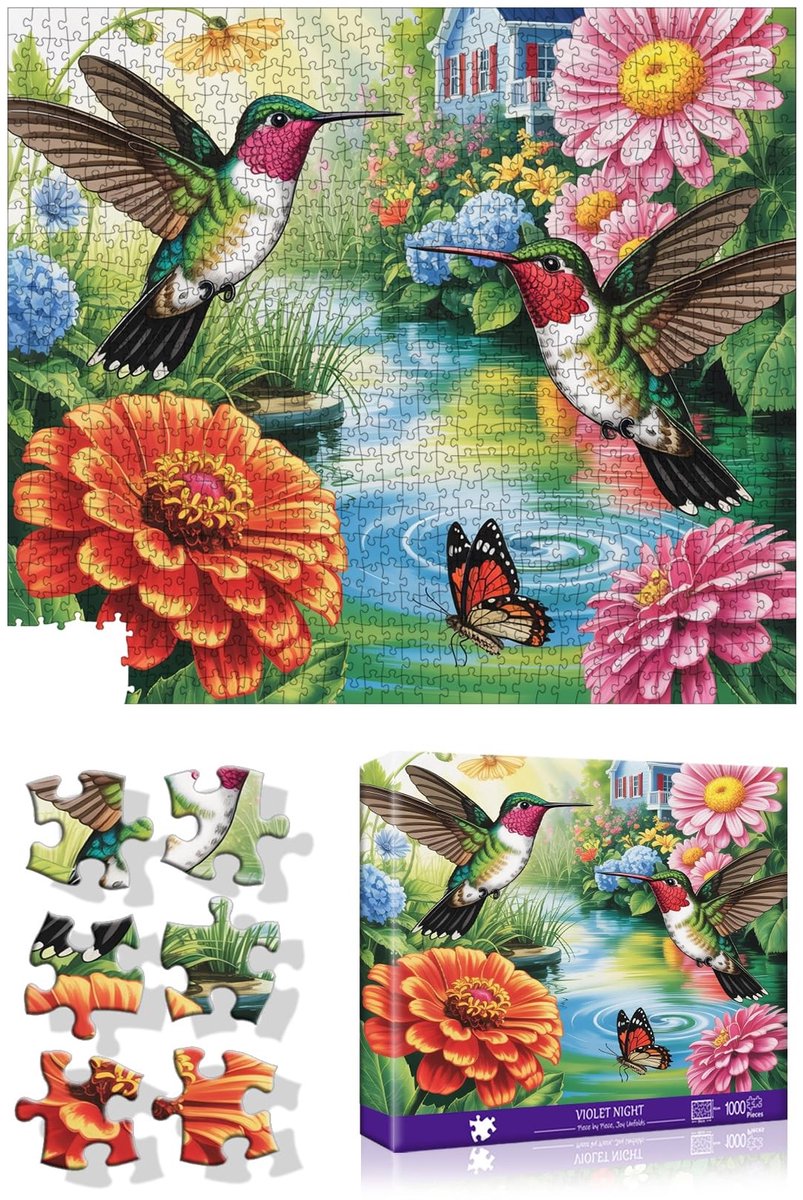 Solidchoice - Kolibrie Puzzel met 1000 Stukjes 55x49cm