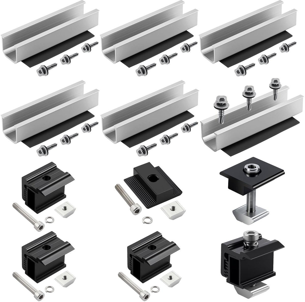 Solidchoice - Set van 6 Zonnepaneel Rails met Verstelbare Klemmen