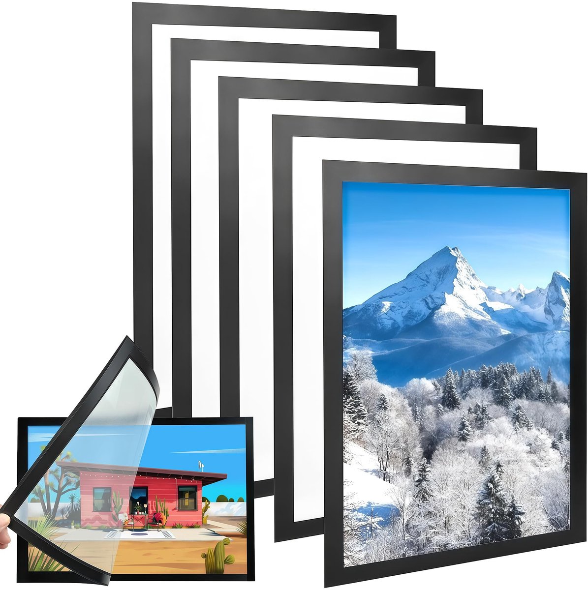 Solidchoice - Set van 5 Magnetische A4 Fotolijsten voor Muur