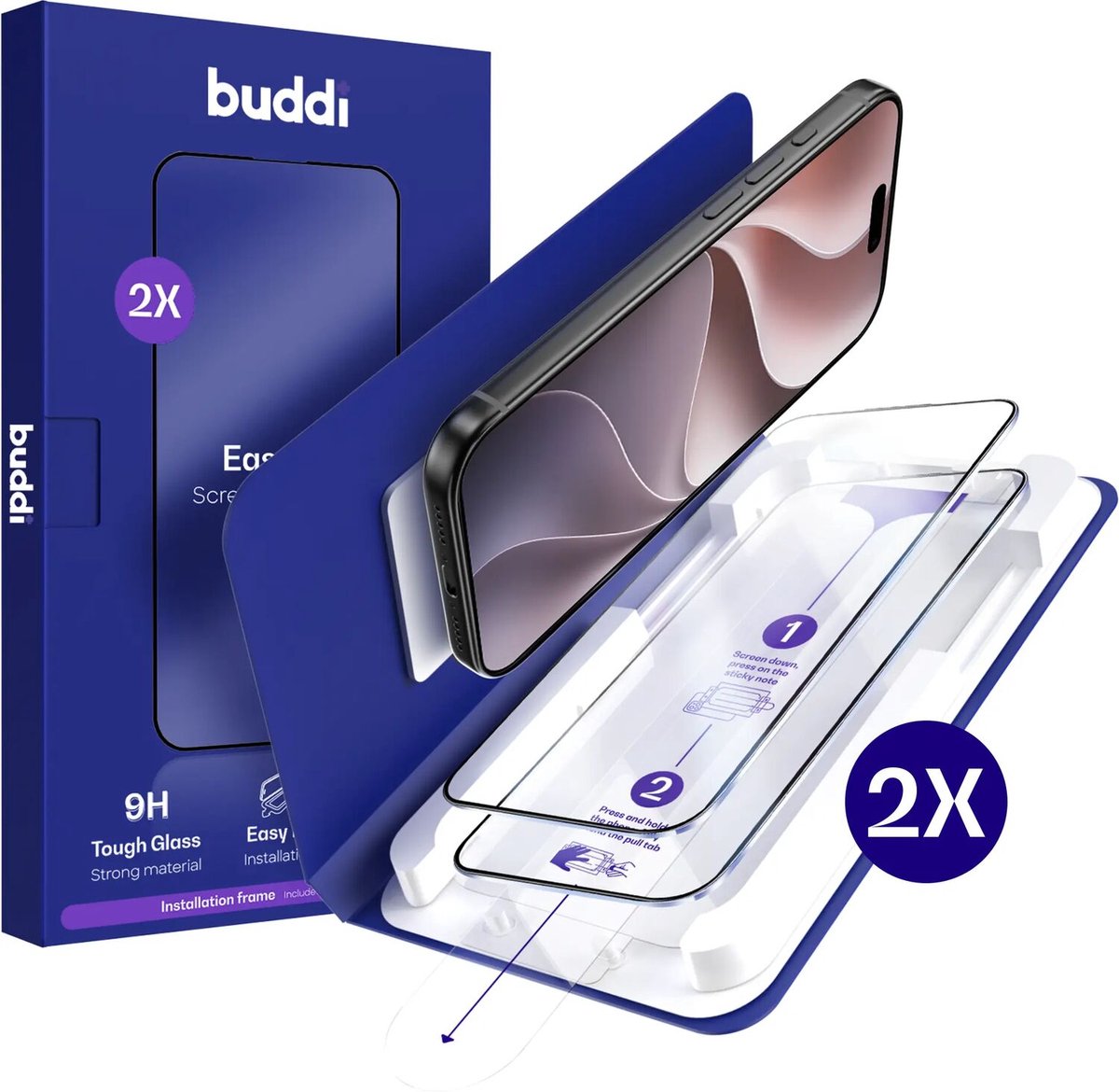 2-Pack Screenprotector Geschikt voor Apple iPhone 18 Pro - Buddi Easy Fit Tempered Glass met Installatietray - 9H+ Gehard Glas - Case Friendly Glasplaatje - Eenvoudige montage