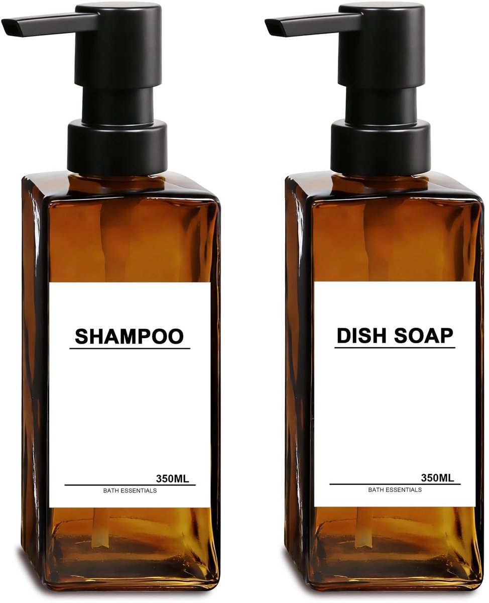 Solidchoice - Set van 2 Glazen Zeepdispensers voor Shampoo of Afwasmiddel