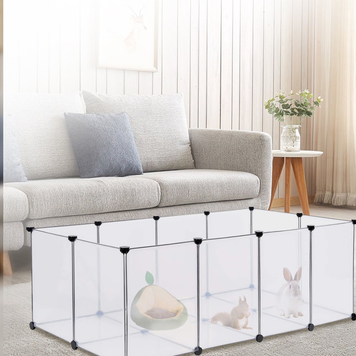 PIPIPOXER Kleine Dierenren - Transparante Ren-Huisdier ren - Moduleerbare Ren - 20 panelen - DIY behuizing - 145 x 74 x 47 cm - hek, kooi voor kleine dieren, cavia's, hamsters, konijntjes, huisdier ren - wit thumbnail 5