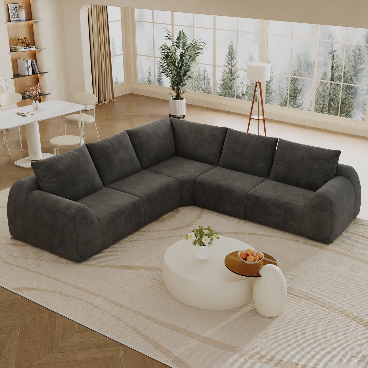 MIVRAY U-bank 267 Cm - Zonder Montage En 72 Uur Herstel - Voor Woonkamer, Slaapkamer En Appartement - Chenille Stof - Donkergrijs