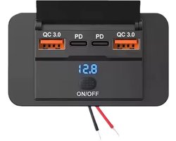 ProRide 12V USB Autolader 4 Poorten Inbouw - 30W QC3.0 - Snellader - USB Stopcontact - Zwart