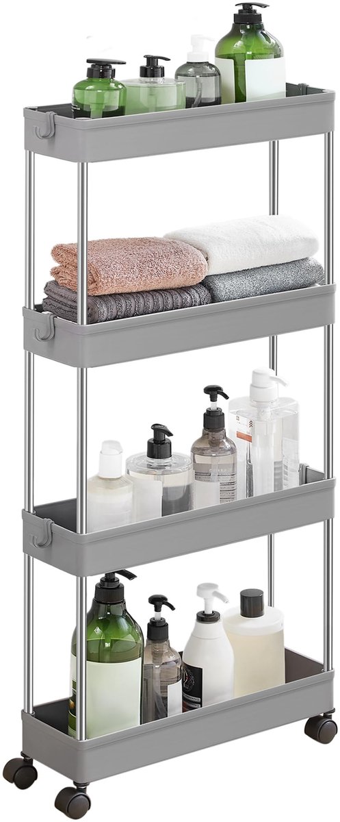 Famanu – Keukenwagen met 4 etages en nis-plank op wielen, 42 x 14.4 x 86 cm, perfect voor het organiseren van uw keuken