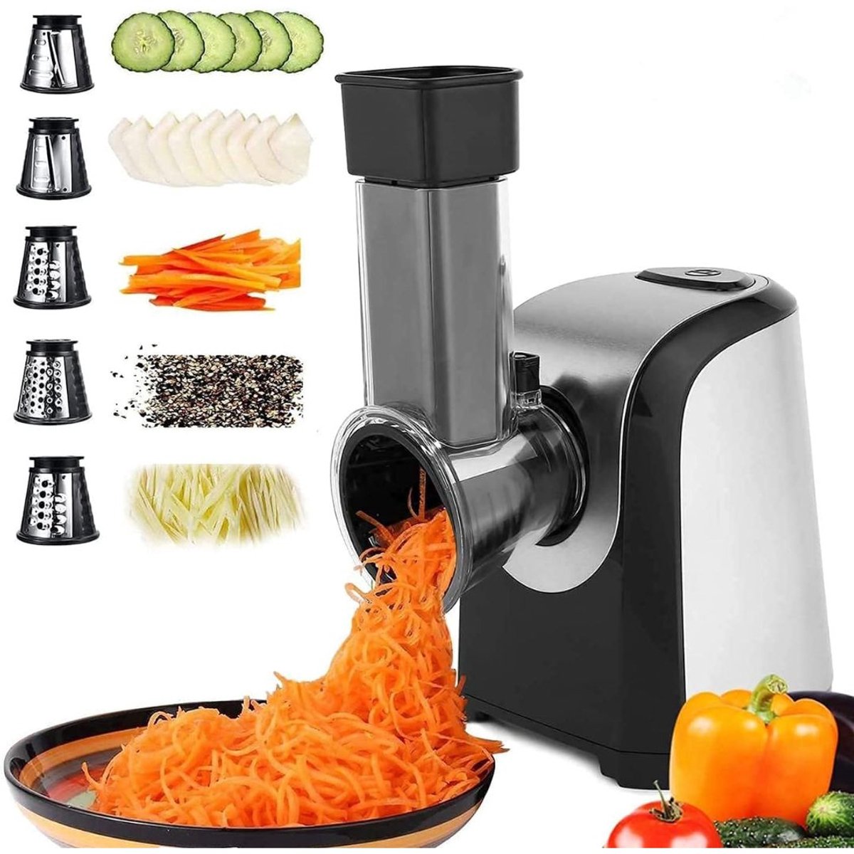 JCP® Groentensnijder Electrisch - Groentesnijder - Multifunctioneel - Zilver/Grijs - 20cm x 9cm x 18cm
