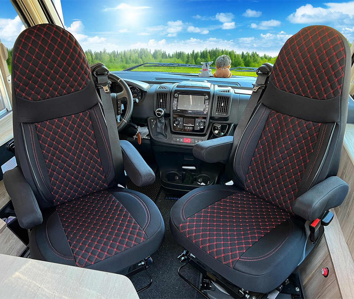 Premium Camper stoelhoezen voor Aguti GIS-Liner und Milan in Zwart/Rood (2 losse stoelen)