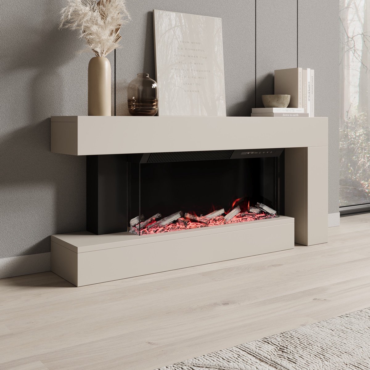 Meubella - Jumea - Elektrische sfeerhaard - Beige - 120x23x56 cm