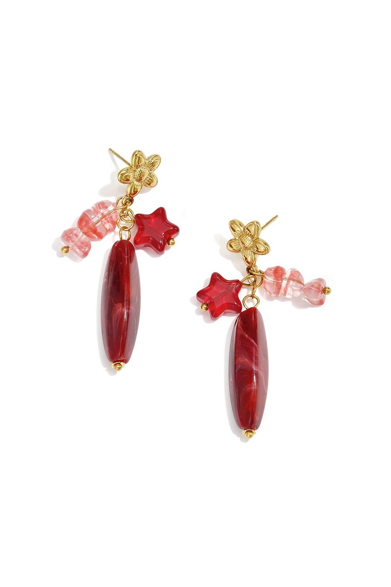 Ruby - Oorbellen - Glaskralen & Stainless Steel - Karmozijnrood - - Karmozijnrood