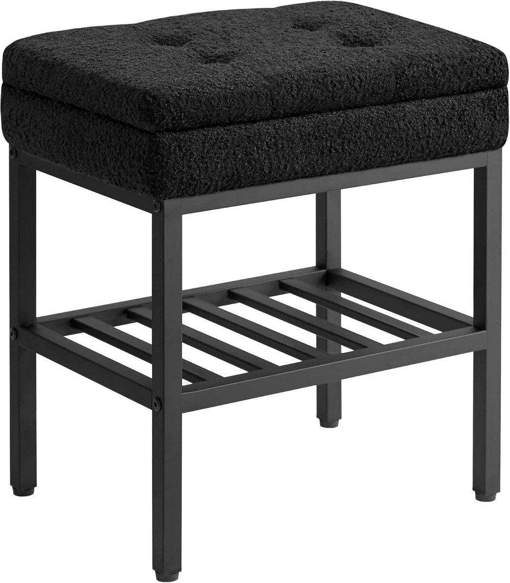 Home & Beyond® Schoenenbank met Zitplek - Smal Schoenenrek voor Hal - Metalen Onderstel - Zwart - 40x30x47 cm