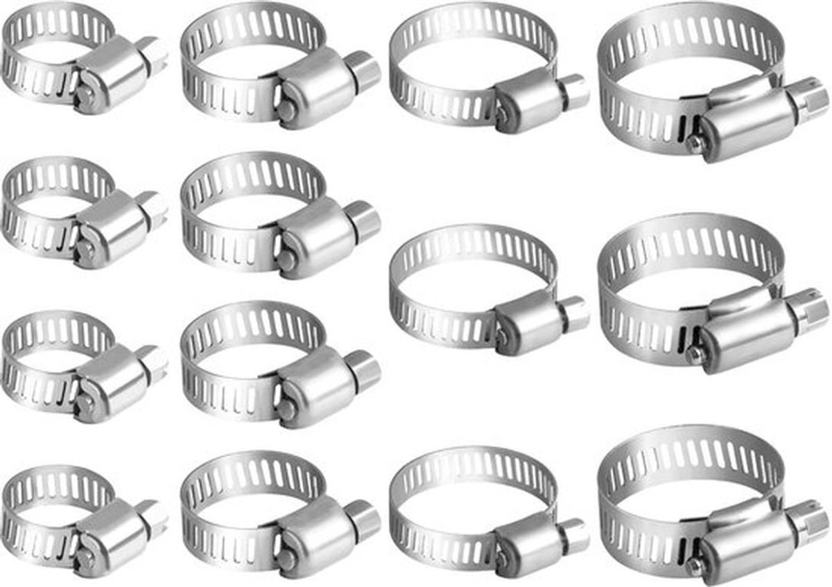 Slangklem 14 stuks - Roestvrijstalen Slangklemmen - Verstelbare Slangklem - Wormwielslangklem - Corrosiebestendig - Flexibel en Ductiel - Slangclip