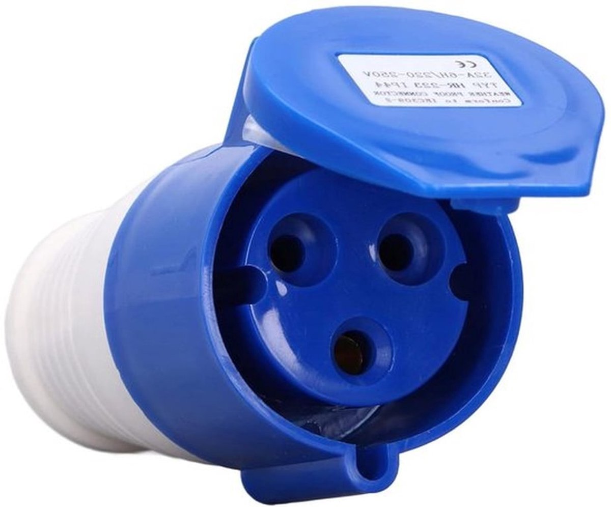 CEE Voedingsconnector - Industriële - Waterdichte - Vergrendelbaar - Vrouwelijk - Stopcontact 32A 220-250V - Blauw - Geschikt voor - Buiten - Werkplaats - Industrie - Elektriciteit