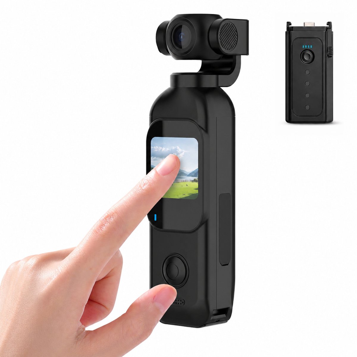 WINNES Pocket Camera - 1080P Action Camera met Draaibare Lens - Vlogcamera - WiFi POV Cameras - Touchscreen en 130° Wide Angle Lens, 270° Rotating Head - Tot wel 14 uur totale gebruiksduur met oplaadgrip.