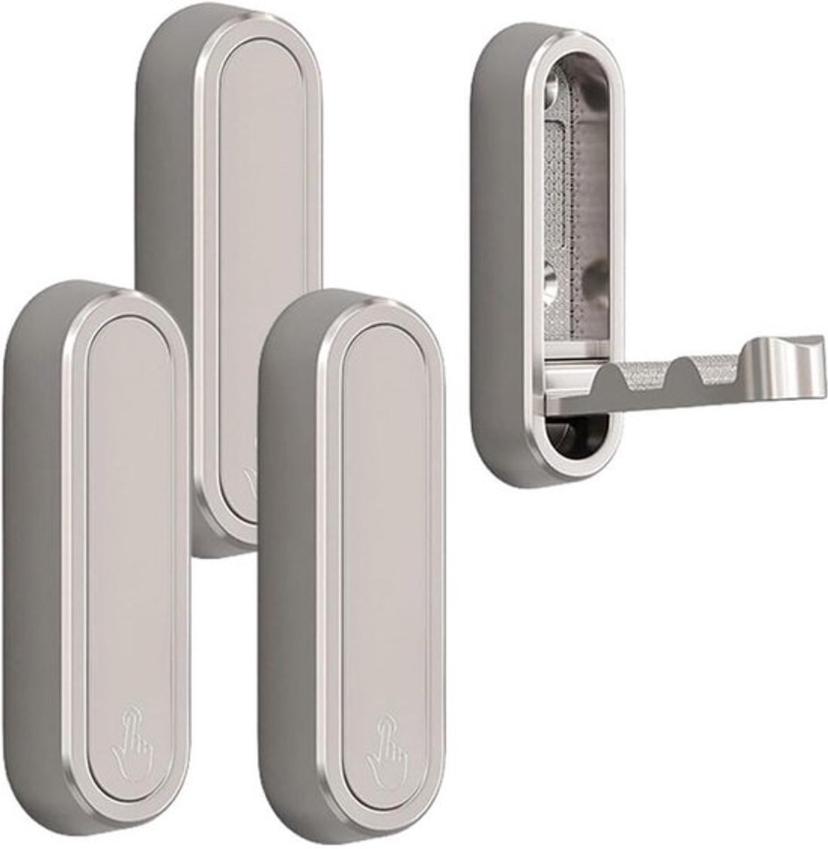 Set van 4 opvouwbare wandhaken, 90 graden vouwhaken, verborgen kapstokhaken, geschikt voor slaapkamers en badkamers, zilverkleurig.