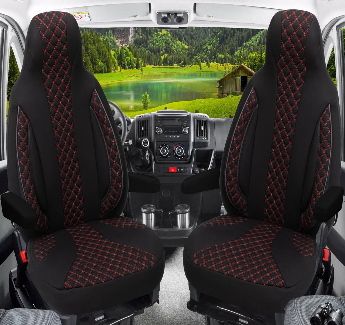 Premium Camper stoelhoezen voor Rapido WPL402 in Zwart/Rood (2 losse stoelen)