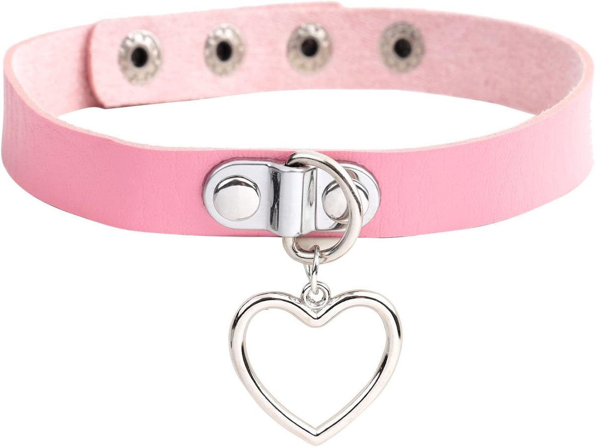 Punk Rock Gothic Leren Halsband met Hart Hanger - Verstelbaar - Stijlvol Accessoire voor Dames - SnelShoppen