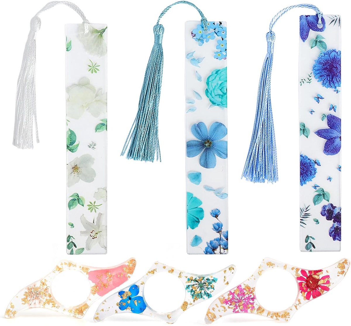 Boekenleggers set van 6 - Drogen bloemen - Met kwast en pagina houder - Aesthetische boekenaccessoires voor lezers - SnelShoppen