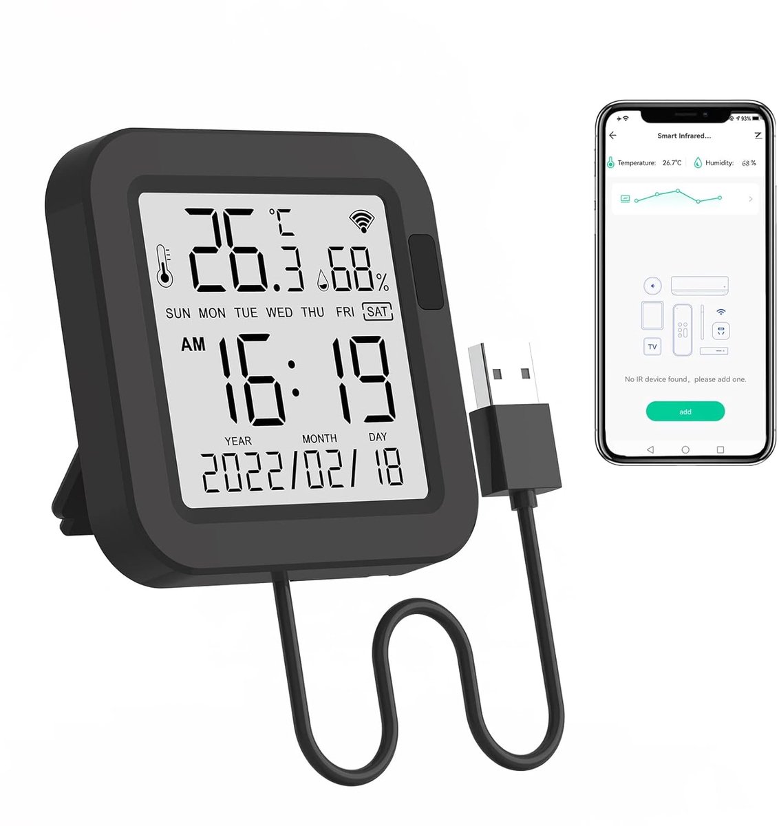 Smart universele afstandsbediening - WiFi thermohygrometer - temperatuur- en luchtvochtigheidsmeting - m-winkel