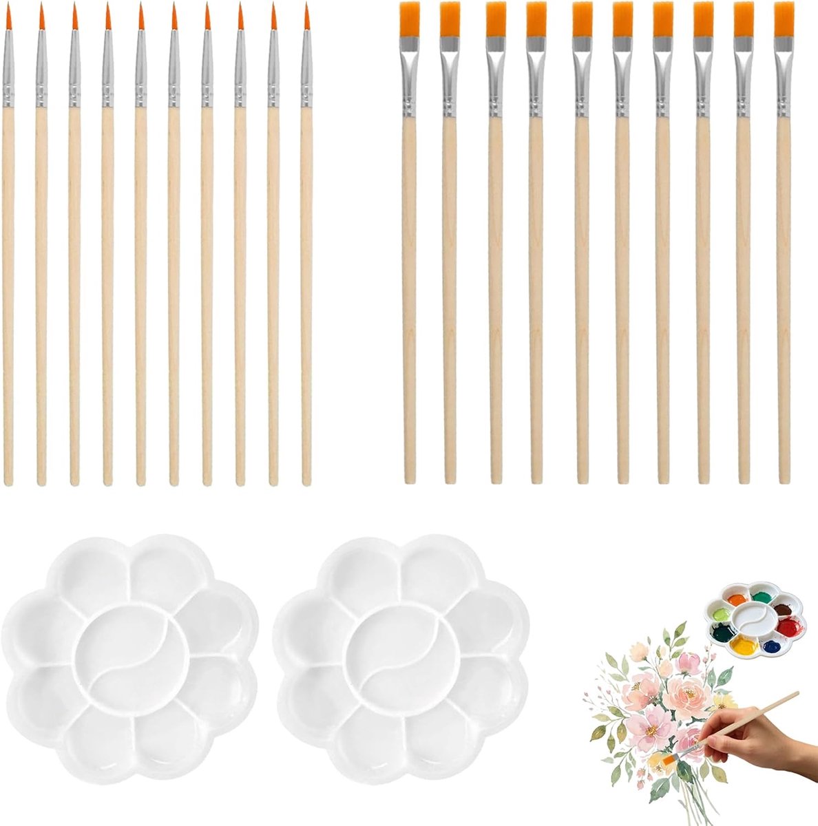 Pinselset 20-delig - duurzame nylonborstels - aluminiumhouders - ideaal voor acryl- en aquarelschilderen - SnelShoppen