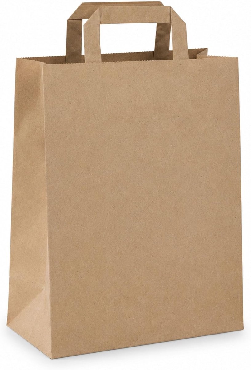 Papieren draagtas 22x28x10 cm - sterke kraftpapier - met platte handgrepen - ideaal voor dagelijks gebruik - SnelShoppen