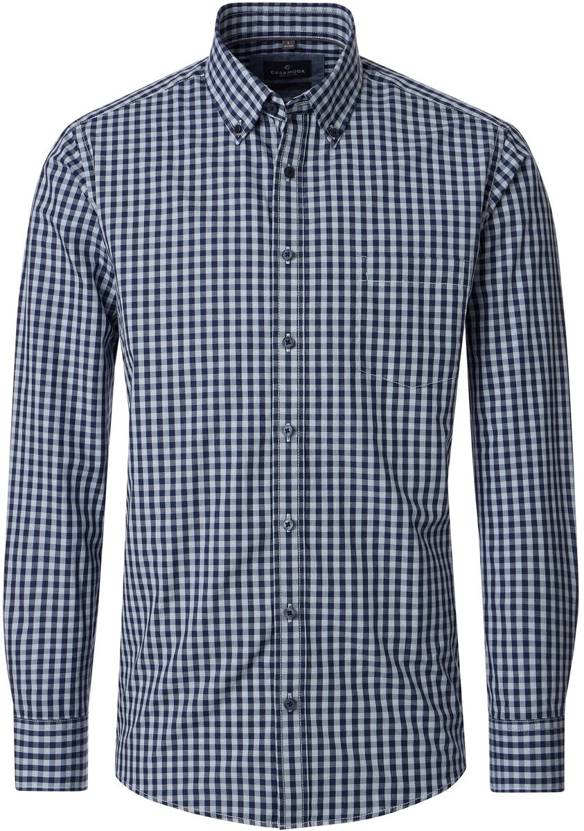 CASA MODA Sport casual fit overhemd - dobby - licht- en donkerblauw geruit
