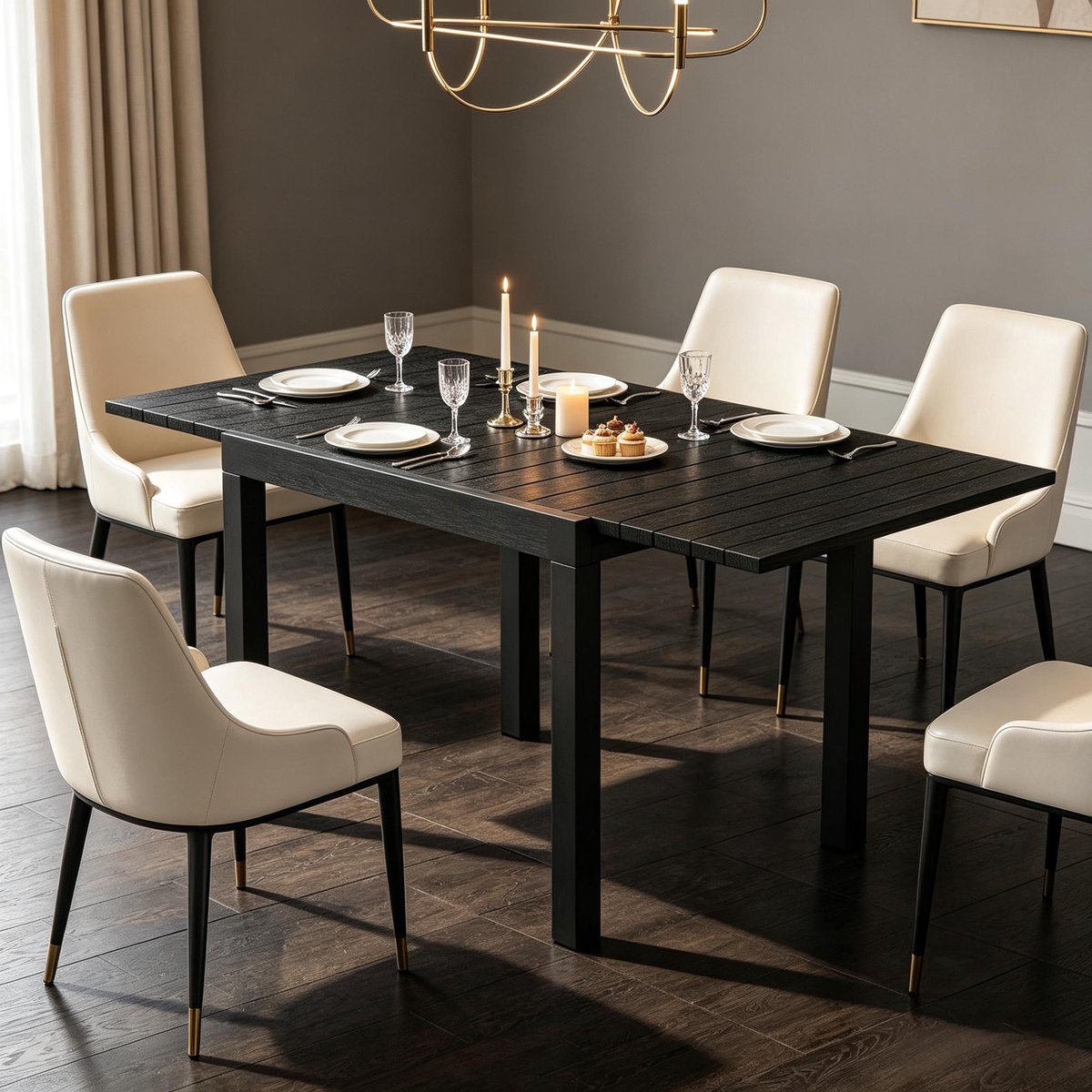 STILVORA Eettafel - Uitschuifbare Tuintafel Van Aluminium Met Houtlook - Voor 4 Tot 6 Personen - Zwart - 160x80x75 Cm