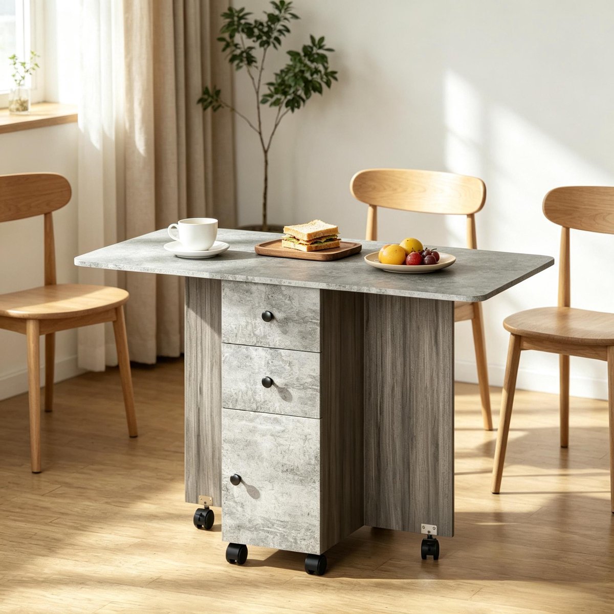STILVORA Eettafel - Opklapbaar En Uitschuifbaar Met Laden En Wielen - Ruimtebesparend Voor Woonkamer En Eetkamer - Spaanplaat - Grijs - 120x60x76,5 Cm