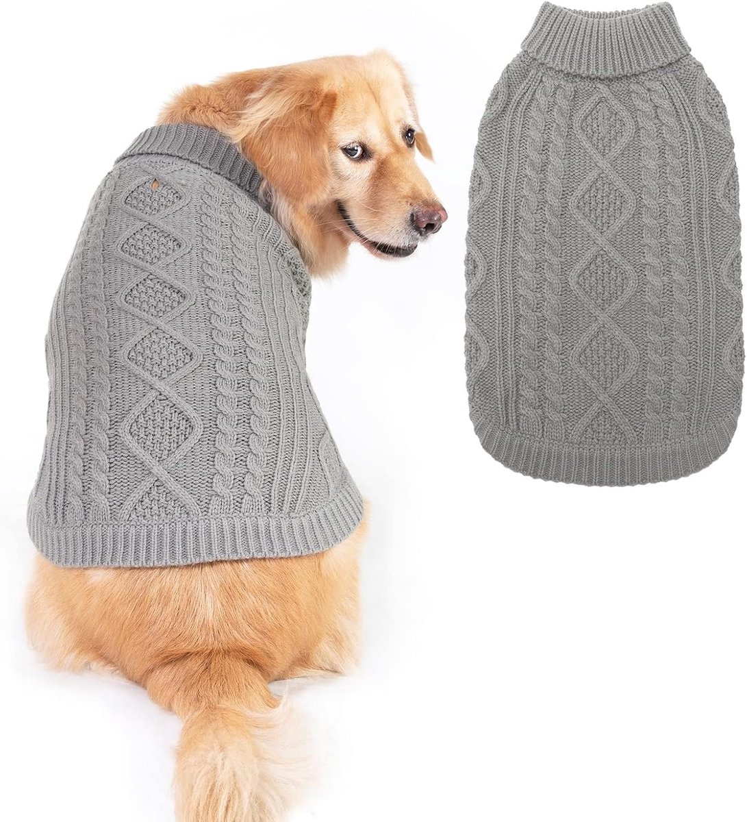 Hondentrui met rolkraag in klassiek vlechtpatroon, hondenjas, warme trui, outfits voor honden en katten voor herfst en winter