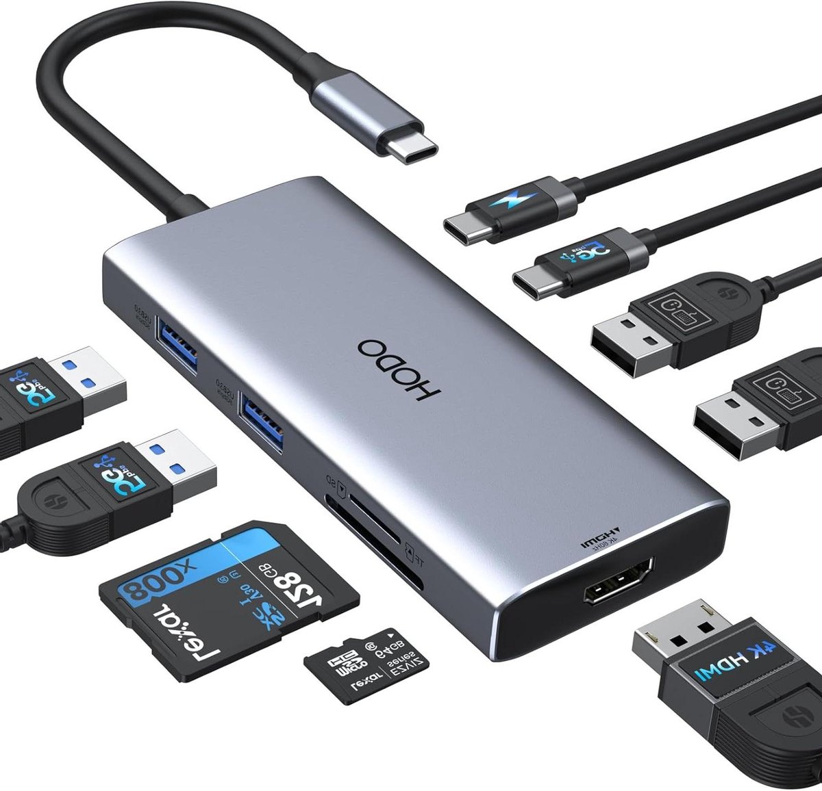 USB C Hub - Multiport Adapter - Uitbreiden Laptop - 9-in-1 Poorten - 4K 60Hz HDMI - Spacegrijs