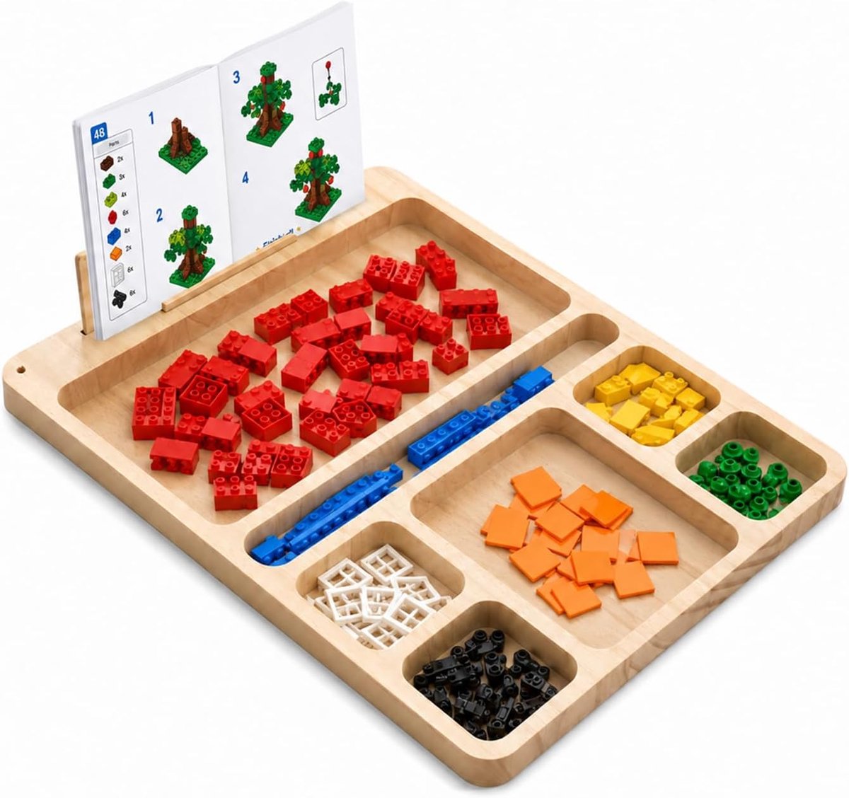 Baseplate Table Tray for Lego, 7-vaks Building Tray Table, opslag van bouwstenen, met bouwhandleiding houder, draagbaar bouwplatform voor klembouwstenen en doe-het-zelfprojecten, met draaglus