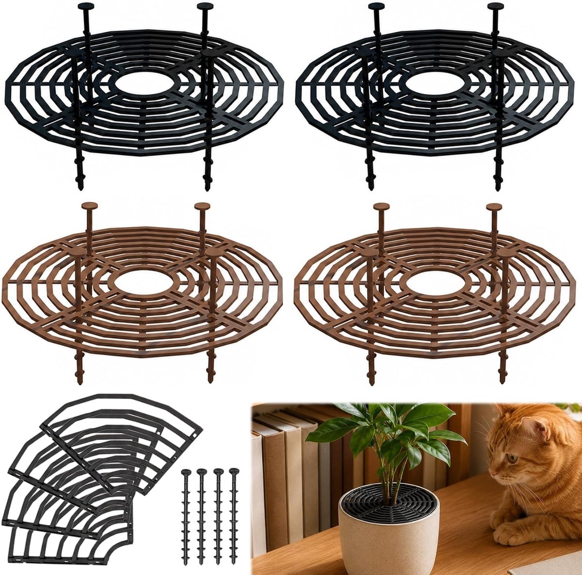 4 stuks, diameter 19 cm, bloempotafdekking, op maat te snijden | Met diepe palen, bloempotrooster en plantenbescherming beschermen de planten tegen katten en kinderen