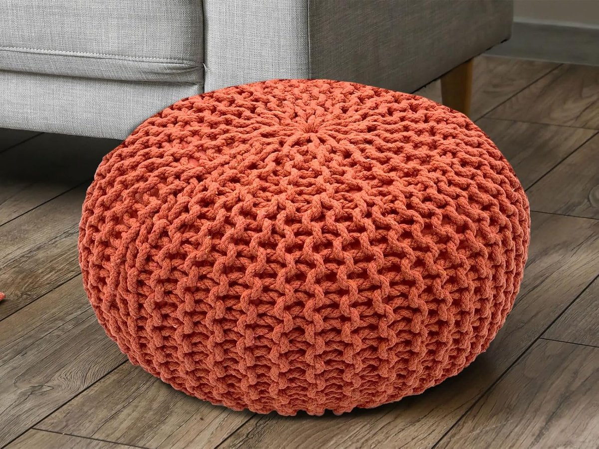 Gebreide kruk poef poef poef grof gebreide look Ø 55 cm extra hoog hoogte 37 cm, terracotta, één maat